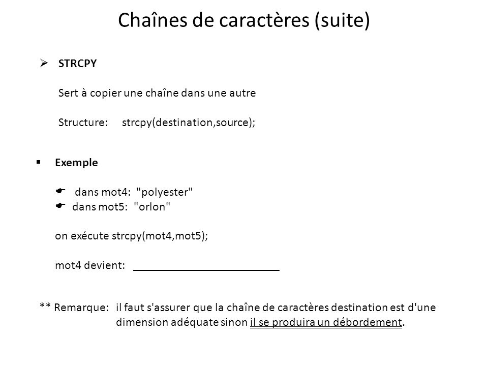 Cha nes de caract res en langage c c est en fait un tableau ppt